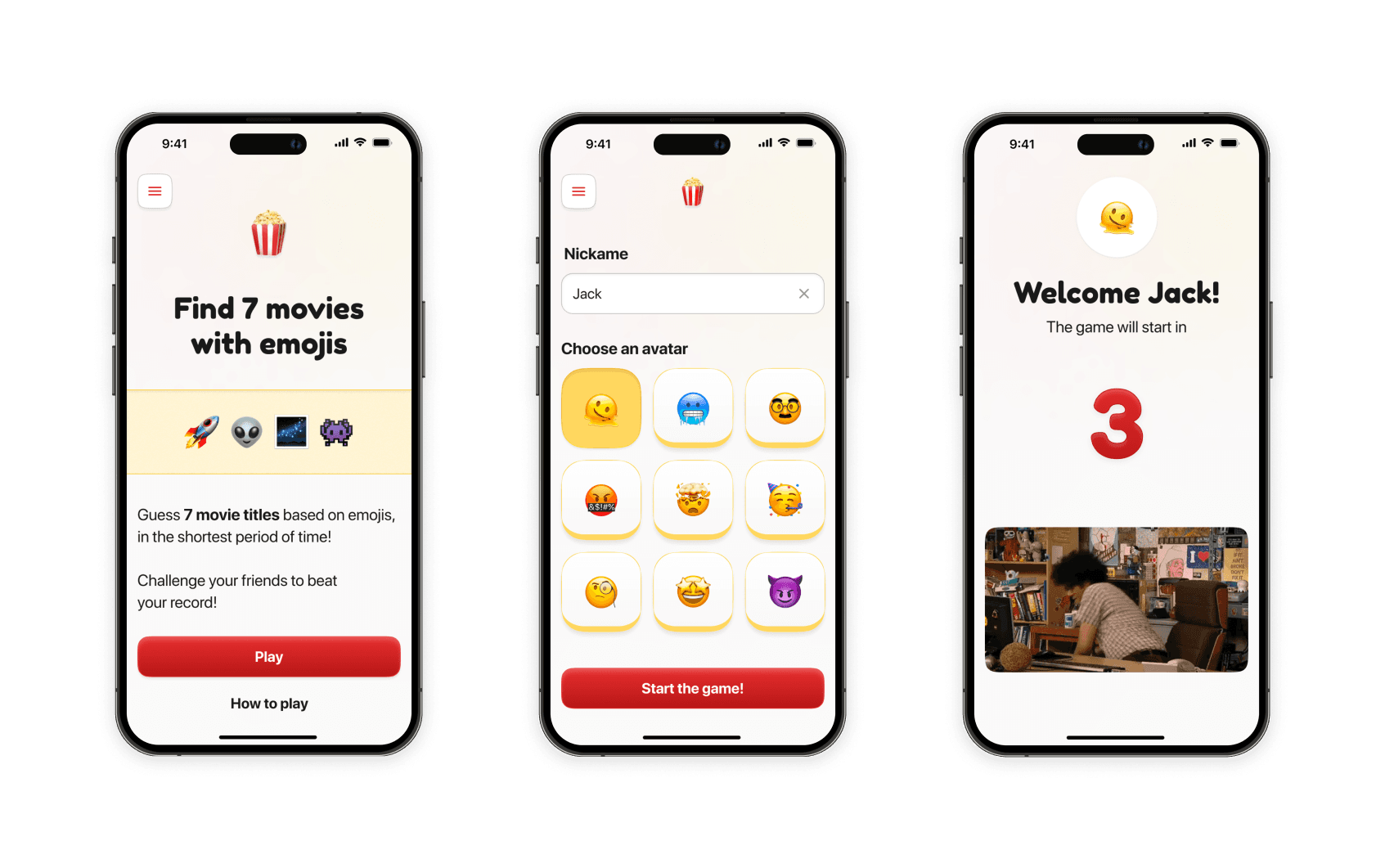 7Movies game screen showing a movie emoji puzzle to solve