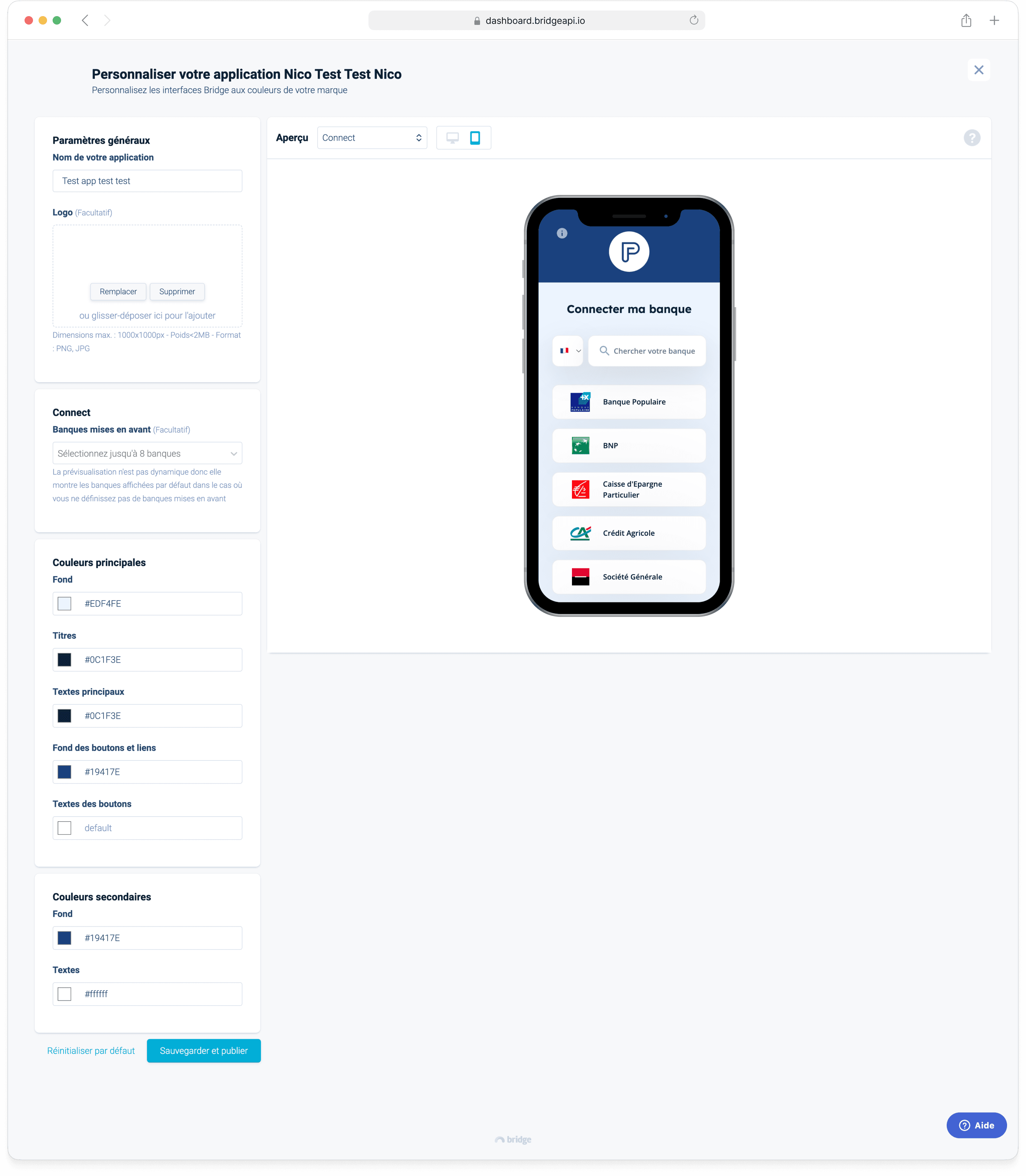 Customized Bridge payment interface shown alongside a mobile preview
