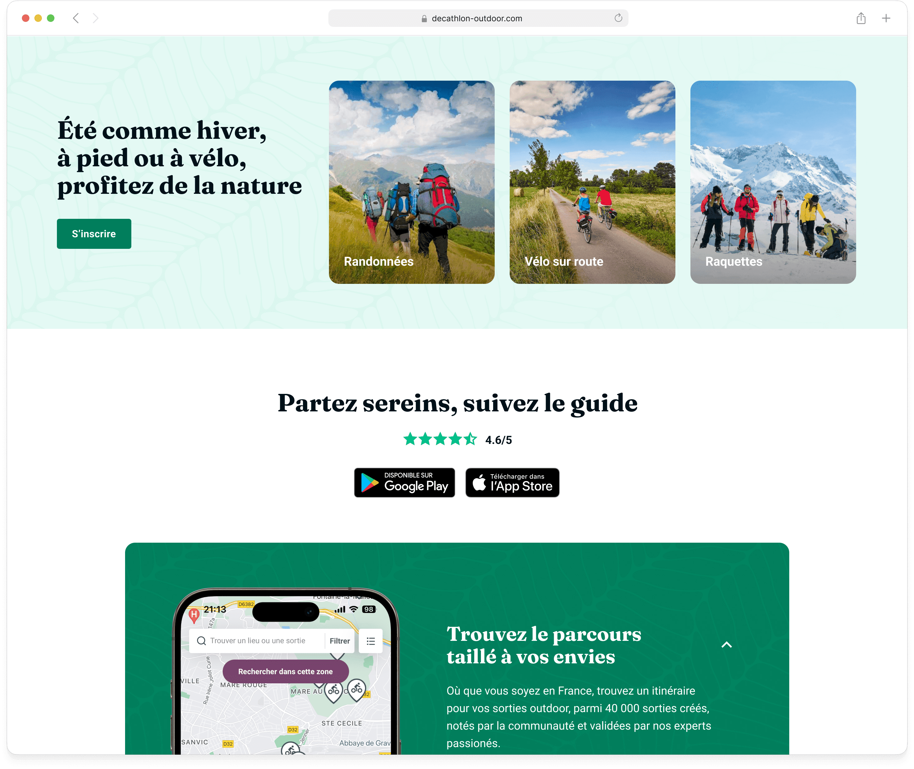 Feature section of the redesigned Decathlon Outdoor landing page