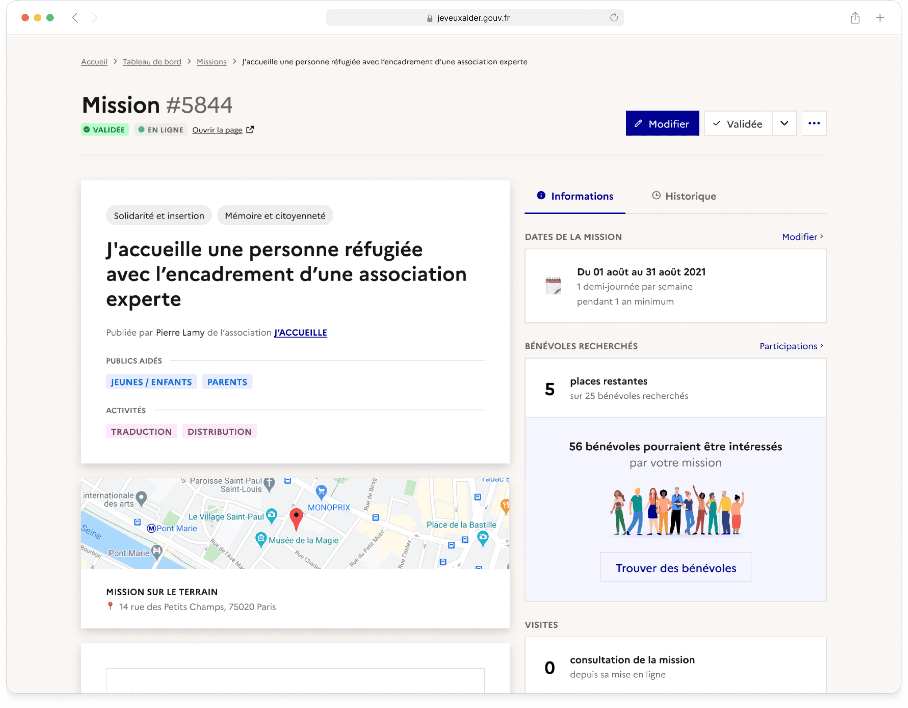 Mission page for an association with reversed search feature highlighted