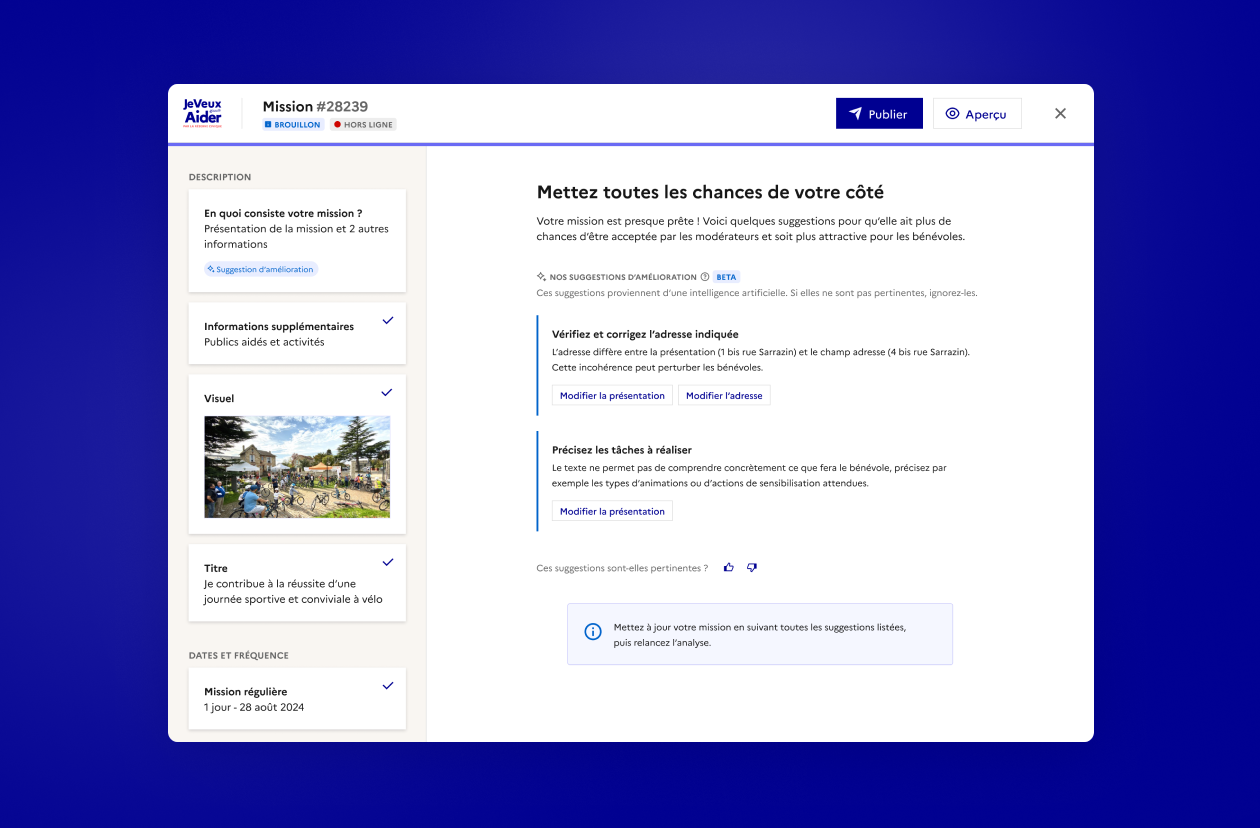 Volunteering missions published faster with AI